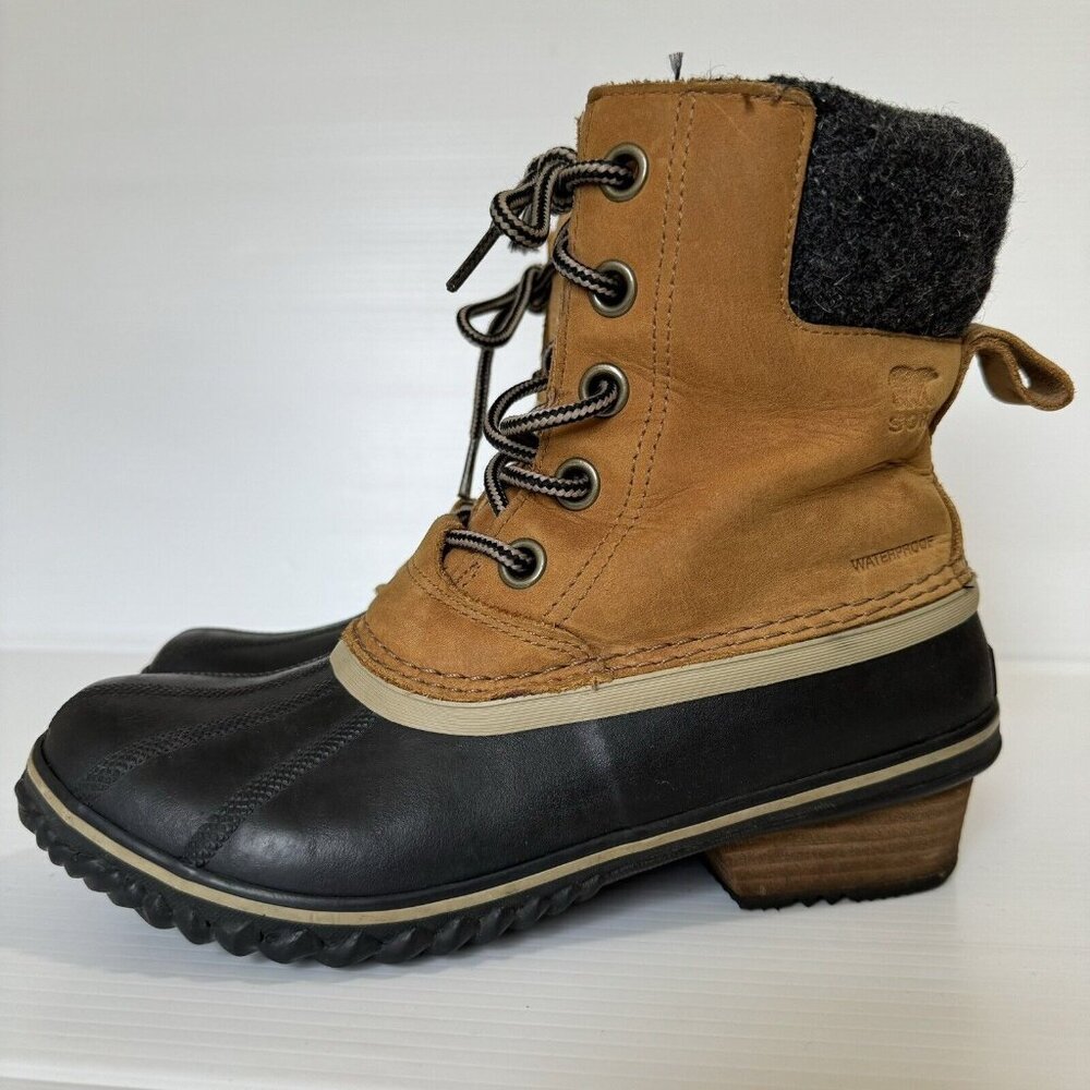 Sorel Tan Leather and Black Rubber Lace-Up Duck Boots